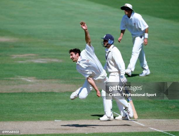 Jason Gillespie bowling for Australia during the tour match between Middlesex and the Australians at Lord's Cricket Ground, London, 19th July 1997....