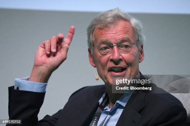Gerhard Cromme, chairman of Siemens AG, gestures as he speaks during the Noah technology conference in Berlin, Germany, on Thursday, June 22, 2017....