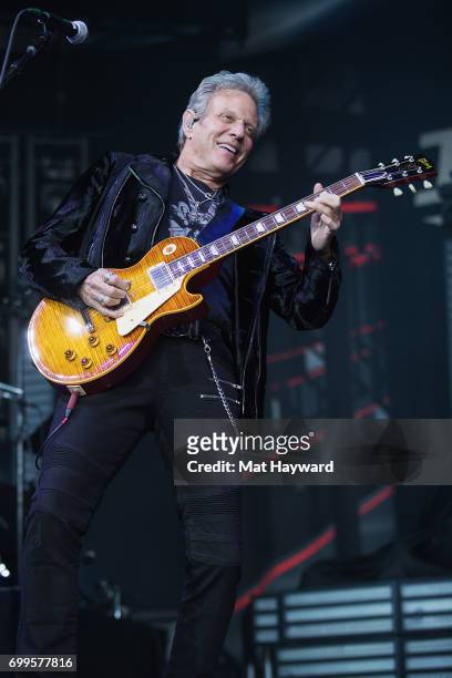 Don Felder formerly of the Eagles performs on stage during the 'United We Rock Tour 2017' at White River Amphitheatre on June 21, 2017 in Auburn,...