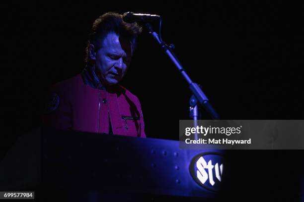 Lawrence Gowan of Styx performs on stage during the 'United We Rock Tour 2017' at White River Amphitheatre on June 21, 2017 in Auburn, Washington.