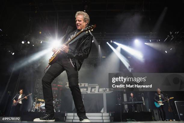 Don Felder formerly of the Eagles performs on stage during the 'United We Rock Tour 2017' at White River Amphitheatre on June 21, 2017 in Auburn,...