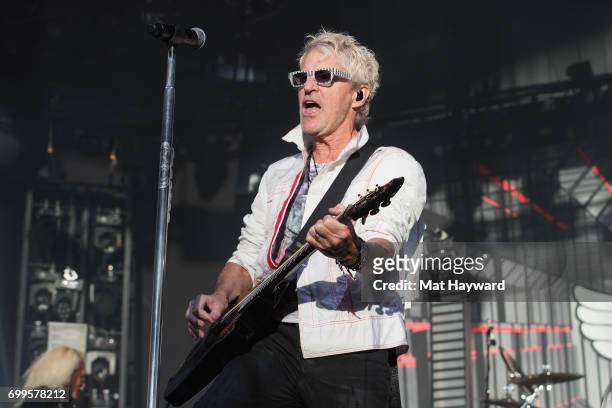 Kevin Cronin of REO Speedwagon performs on stage during the 'United We Rock Tour 2017' at White River Amphitheatre on June 21, 2017 in Auburn,...