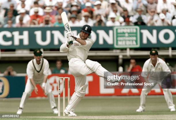 Graham Thorpe batting for England during his innings of 138 in the 1st Test match between England and Australia at Edgbaston, Birmingham, 5th June...