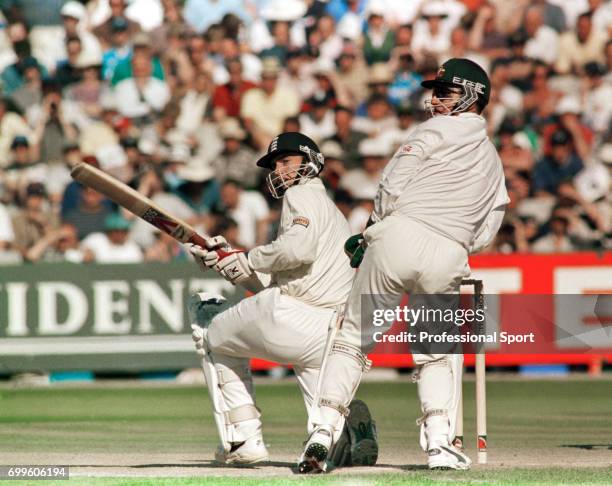 John Crawley batting for England during his innings of 83 in the 3rd Test match between England and Australia at Old Trafford, Manchester, 6th July...