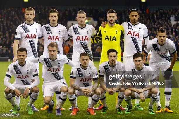 Tottenham Hotspur group photo Eric Dier, Kevin Wimmer, Toby Alderweireld, goalkeeper Hugo Lloris, Nacer Chadli and Erik Lamela. Dele Alli, Christian...