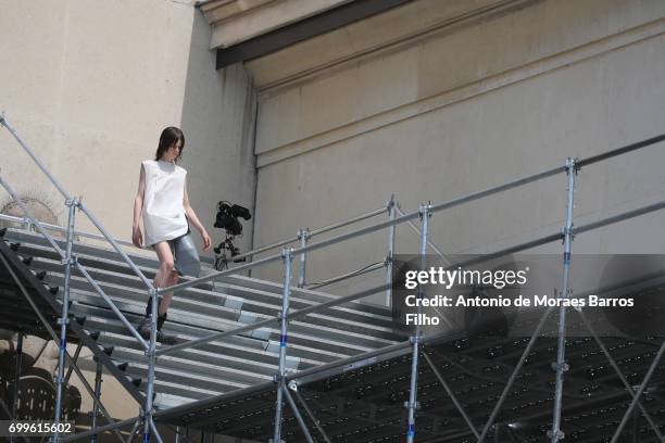 Model walks the runway during the Rick Owens Menswear Spring/Summer 2018 show as part of Paris Fashion Week on June 22, 2017 in Paris, France.