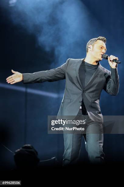 Italian singer Tiziano Ferro performed live at the Olympic Stadium, with his &quot;Il mestiere della vita tour&quot;, in Turin, Italy, on June 22,...