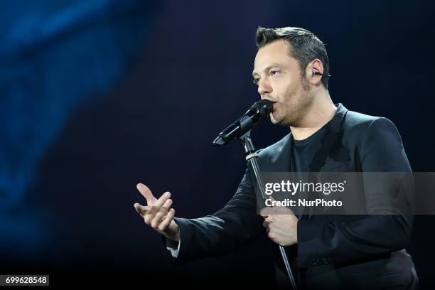 Italian singer Tiziano Ferro performed live at the Olympic Stadium, with his &quot;Il mestiere della vita tour&quot;, in Turin, Italy, on June 22,...