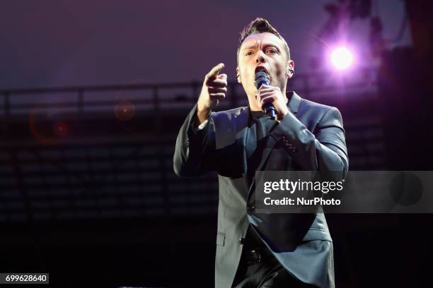Italian singer Tiziano Ferro performed live at the Olympic Stadium, with his &quot;Il mestiere della vita tour&quot;, in Turin, Italy, on June 22,...