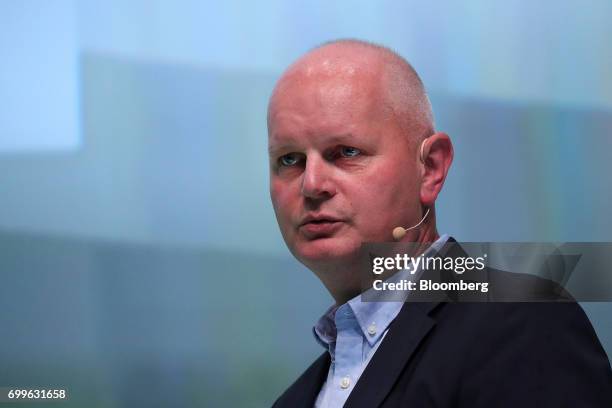 Olaf Koch, chief executive officer of Metro AG, speaks during the Noah technology conference in Berlin, Germany, on Thursday, June 22, 2017. The...