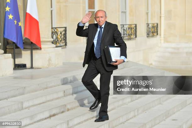 French Minister of Interior Gerard Colomb arrives to the Elysee Palace for the weekly cabinet meeting with French President Emmanuel Macron on June...