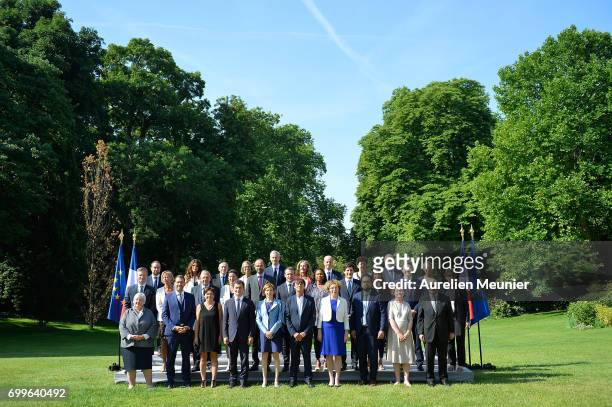 French president Emmanuel Macron poses with the members of the government at the Elysee Palace in Paris, France, 22 June 2017. In picture French...