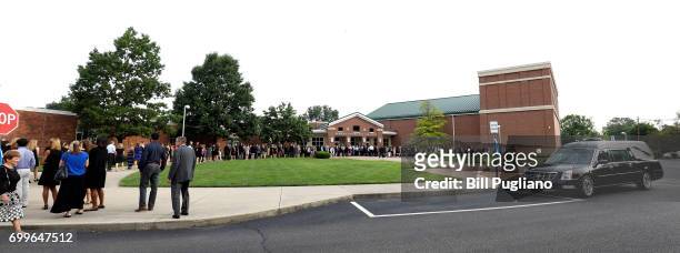 People arrive at Wyoming High School for the funeral of Otto Warmbier June 22, 2017 in Wyoming, Ohio. Warmbier, the 22-year-old college student who...