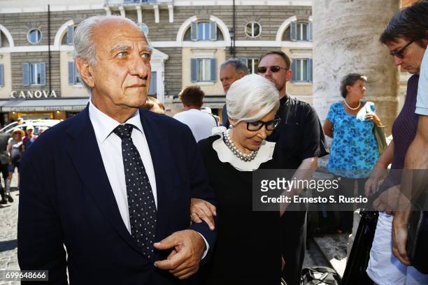 Giuseppe Tedesco and Anna Fendi attend during the Carla Fendi Funeral at Chiesa degli Artisti on June 22, 2017 in Rome, Italy.