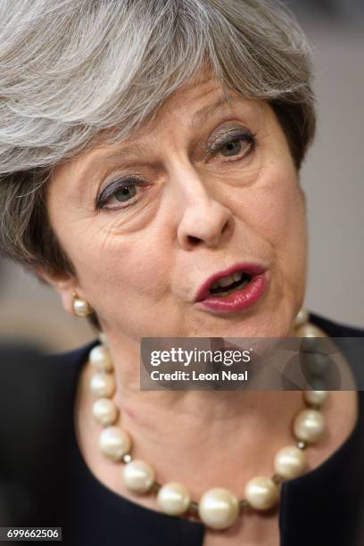 British Prime Minister Theresa May arrives at the EU Council headquarters ahead of a European Council meeting on June 22, 2017 in Brussels, Belgium....