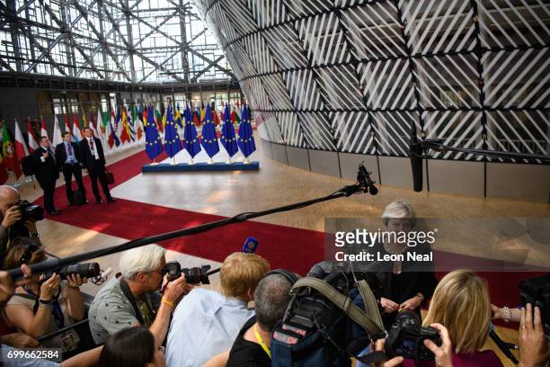 British Prime Minister Theresa May arrives at the EU Council headquarters ahead of a European Council meeting on June 22, 2017 in Brussels, Belgium....