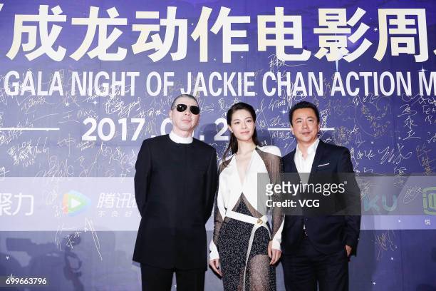 Director Feng Xiaogang, actress Elane Zhong Chuxi, film producer and Huayi Brothers CEO Wang Zhonglei arrive at the red carpet of Gala Night of...
