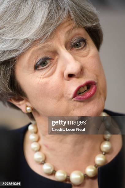 British Prime Minister Theresa May arrives at the EU Council headquarters ahead of a European Council meeting on June 22, 2017 in Brussels, Belgium....