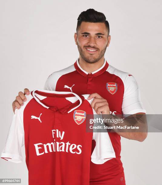 Arsenal's latest signing Sead Kolasinac poses at London Colney on June 6, 2017 in St Albans, England.