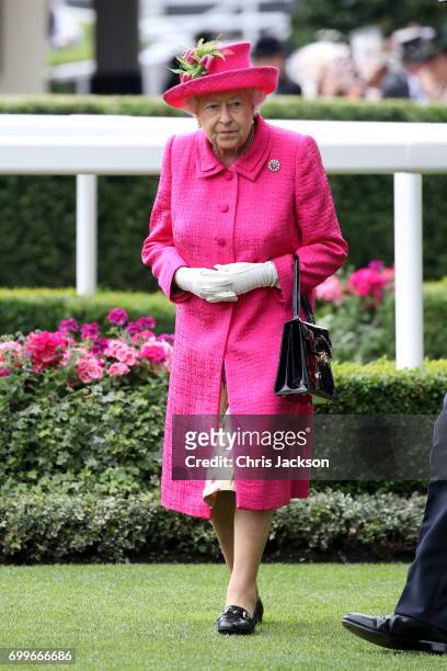 Queen Elizabeth II is seen in the Parade Ring as she attends Royal Ascot 2017 at Ascot Racecourse on June 22, 2017 in Ascot, England.