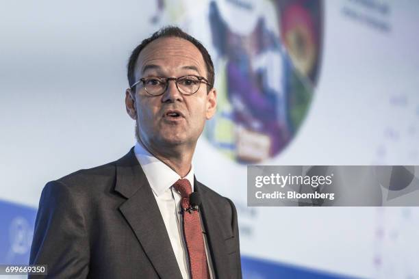 Mike Coupe, chief executive officer of J Sainsbury Plc, speaks during a panel session at the 61st Global Summit of the Consumer Goods Forum in...
