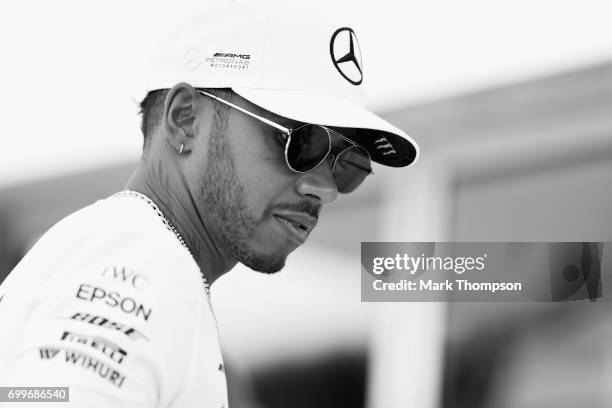 Lewis Hamilton of Great Britain and Mercedes GP during previews ahead of the European Formula One Grand Prix at Baku City Circuit on June 22, 2017 in...