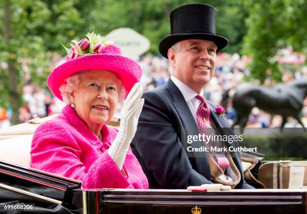 Queen Elizabeth II and Prince Andrew, Duke of York attend day 3 'Ladies Day' of Royal Ascot 2017 at Ascot Racecourse on June 22, 2017 in Ascot,...