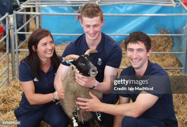 Eve Muirhead, Thomas Muirhead and Glen Muirhead pose for photographs at The Royal Highland show after being amongst the first athletes selected to...