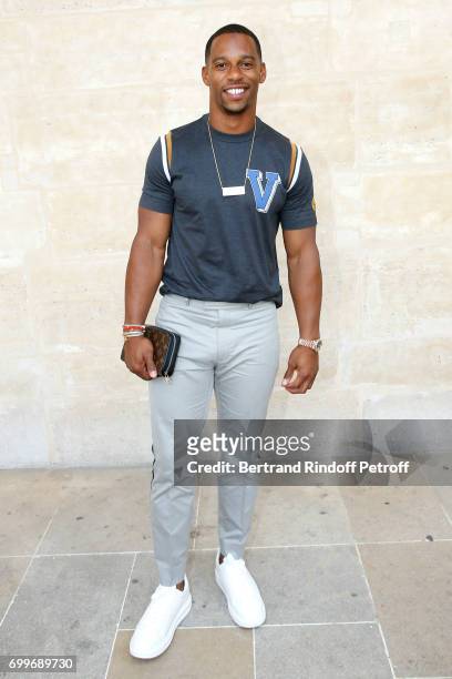 American Football player Victor Cruz attends the Louis Vuitton Menswear Spring/Summer 2018 show as part of Paris Fashion Week on June 22, 2017 in...