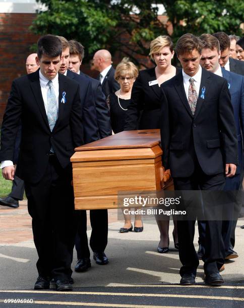 The casket of Otto Warmbier is carried out from his funeral at Wyoming High School June 22, 2017 in Wyoming, Ohio. Otto Warmbier, the 22-year-old...