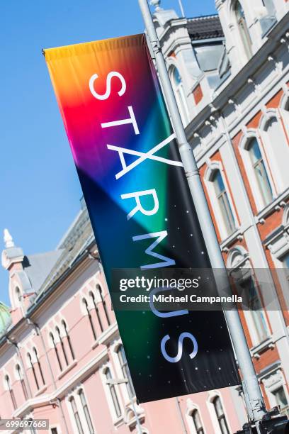 Signage advertising the 2017 Starmus Festival affixed to lampposts on June 22, 2017 in Trondheim, Norway.