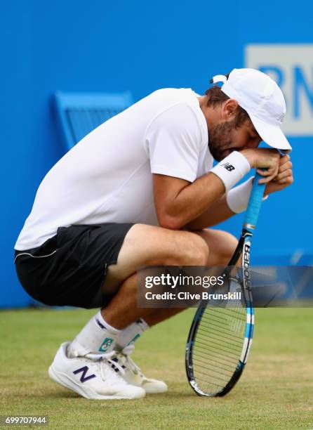 Jordan Thompson of Australia looks dejected during the mens singles second round match against Sam Querry of The United States on day four of the...