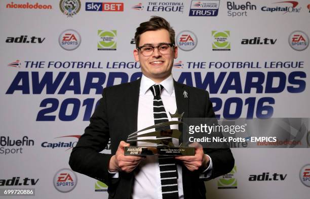 Fulham FC's Senior Marketing Executive, Jack Burrows, receives the Nickelodeon Family Club of the Year Award at tonight's Football League Awards held...