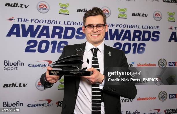 Fulham FC's Senior Marketing Executive, Jack Burrows, receives the Nickelodeon Family Club of the Year Award at tonight's Football League Awards held...