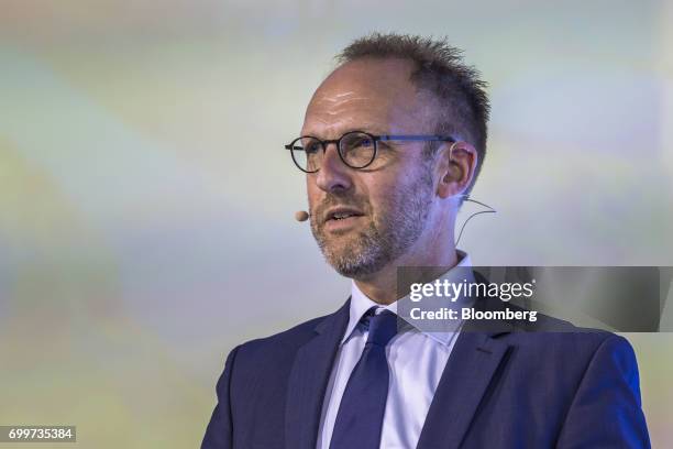 Jorgen Vig Knudstorp, chief executive officer of Lego A/S, speaks during a panel session at the 61st Global Summit of the Consumer Goods Forum in...