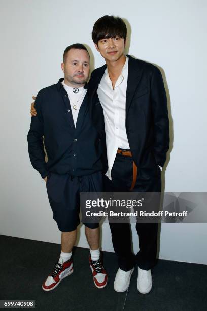 Stylist Kim Jones and Gong Yoo pose after the Louis Vuitton Menswear Spring/Summer 2018 show as part of Paris Fashion Week on June 22, 2017 in Paris,...