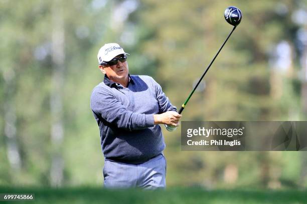 Peter O'Malley of Australia in action during the second round of the European Tour Properties Senior Classic played at Linna Golf on June 22, 2017 in...