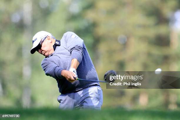 Peter O'Malley of Australia in action during the second round of the European Tour Properties Senior Classic played at Linna Golf on June 22, 2017 in...