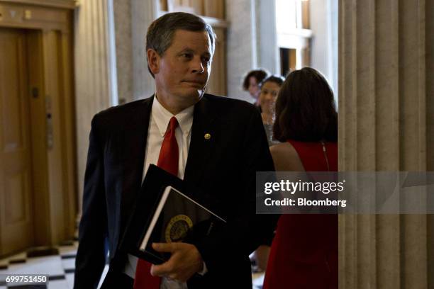 Senator Steve Daines, a Republican from Montana, walks to a private GOP meeting at the U.S. Capitol in Washington, D.C., U.S., on Thursday, June 22,...