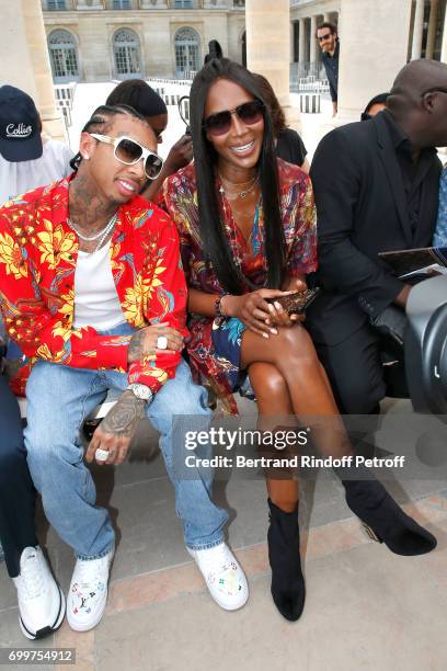 Tyga and Naomi Campbell attend the Louis Vuitton Menswear Spring/Summer 2018 show as part of Paris Fashion Week on June 22, 2017 in Paris, France.