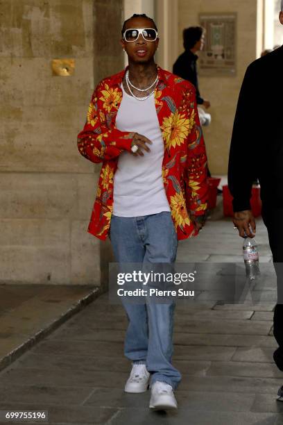 Tyga arrives at the Louis Vuitton show during the Paris Fashion Week - Menswear Spring/Summer 2018 on June 22, 2017 in Paris, France.