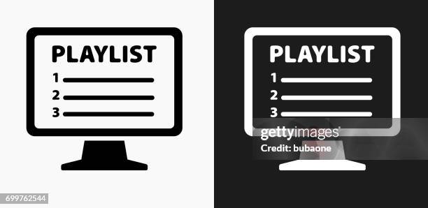 playlist icon on black and white vector backgrounds - multiple computer screens white background stock illustrations