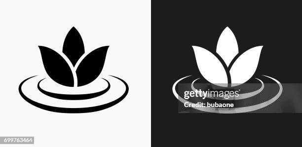 lily flower icon on black and white vector backgrounds - white lily black background stock illustrations