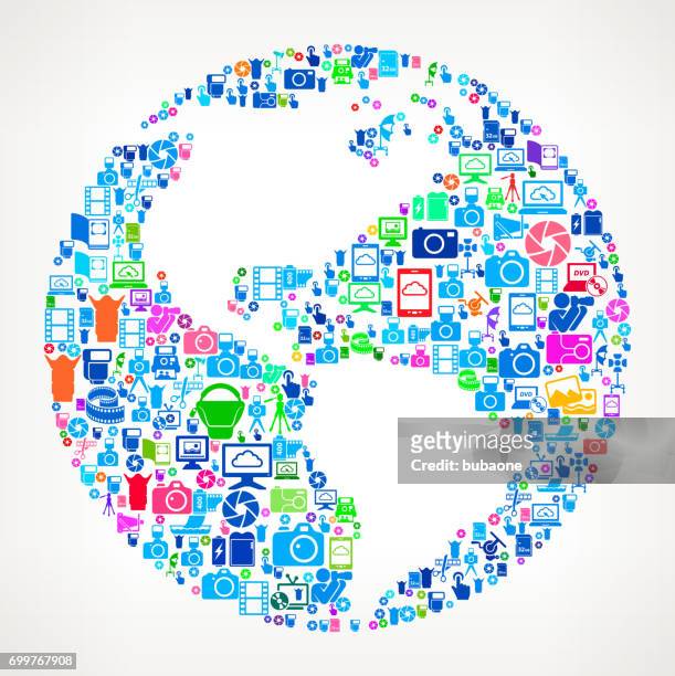 planet earth photo camera photography vector illustration - front camera icon stock illustrations