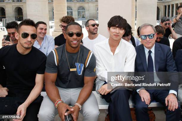 Hidetoshi Nakata, Victor Cruz, Gong Yoo and Chief Executive Officer of Louis Vuitton, Michael Burke attend the Louis Vuitton Menswear Spring/Summer...