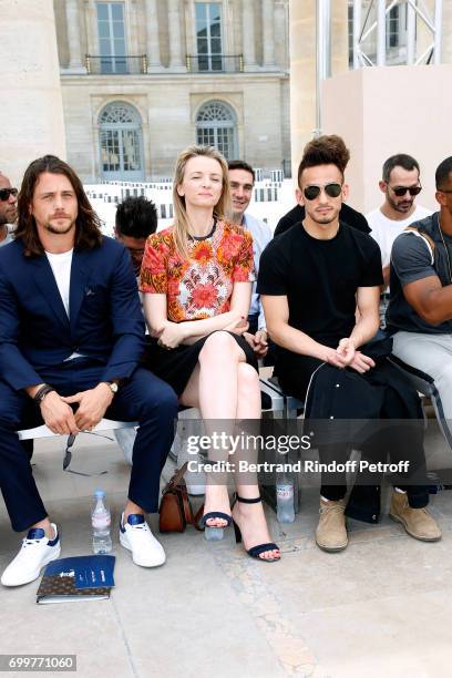 Ben Robson, Louis Vuitton's executive vice president Delphine Arnault and Hidetoshi Nakata attend the Louis Vuitton Menswear Spring/Summer 2018 show...