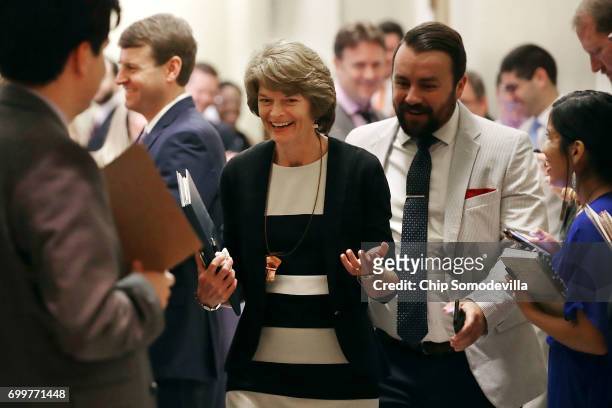 Sen. Lisa Murkowski leaves a meeting of GOP senators in the U.S. Capitol June 22, 2017 in Washington, DC. Most Republican senators were given their...