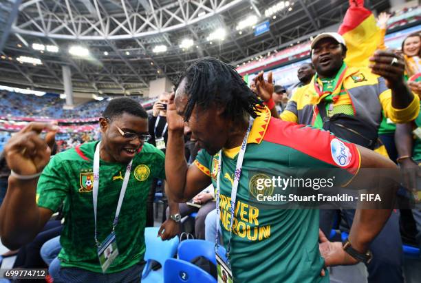 Cameroon fans celebrates their sides goal during the FIFA Confederations Cup Russia 2017 Group B match between Cameroon and Australia at Saint...