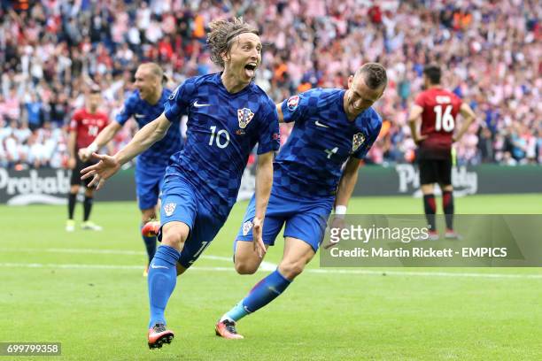 Croatia's Luka Modric celebrates scoring his sides first goal of the game
