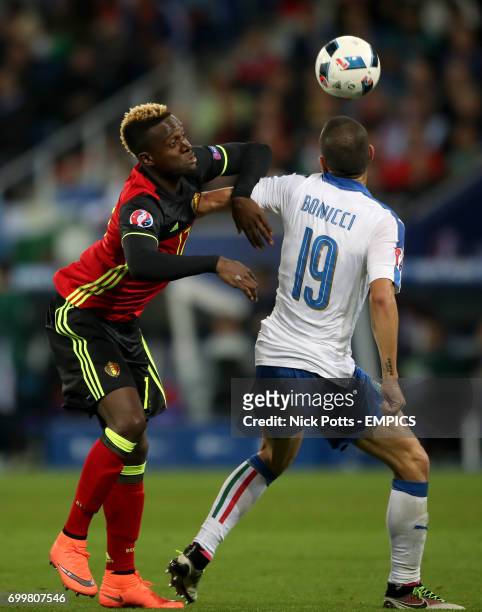 Belgium's Divock Origi and Italy's Leonardo Bonucci battle for the ball